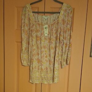 Lucky Brand Yellow and Pink Floral Blouse
